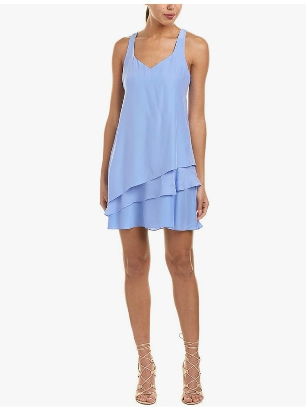 Parker Eve Combo Blue 100% Silk Layered Dress Size Small